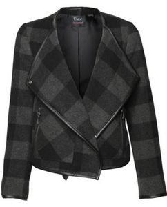 Buffalo plaid faux leather trim jacket
